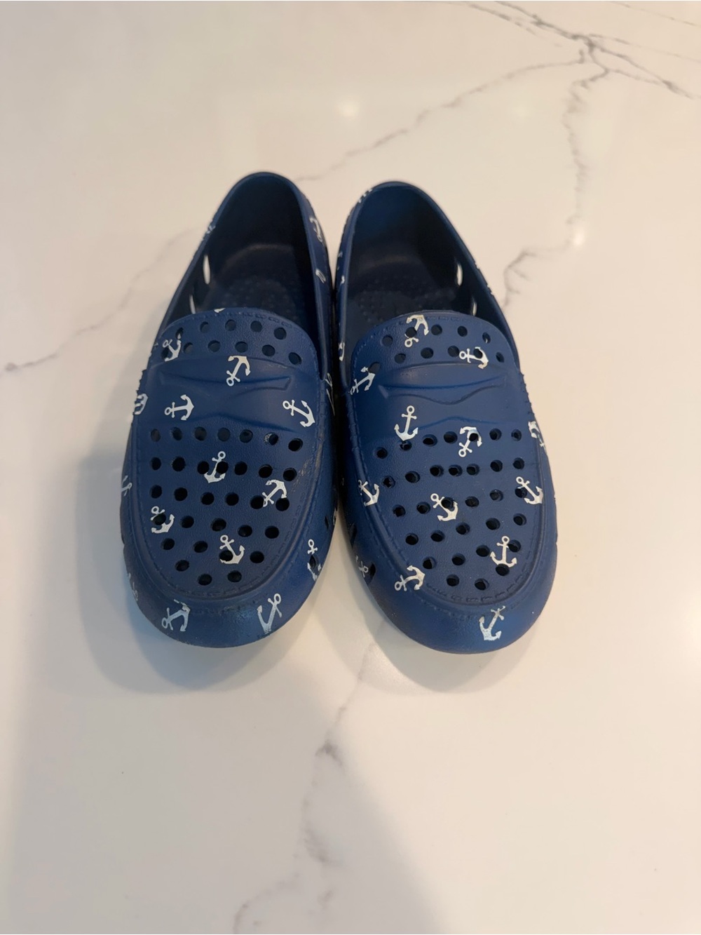 Kids Navy Anchor-Print Boat Shoes